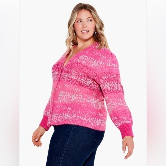 Nic + Zoe Pink Confetti Cardigan Sweater Size 1X - Picture 1 of 7